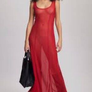 New Gestuz Messi Maxi Dress in Haute Red mesh sheer